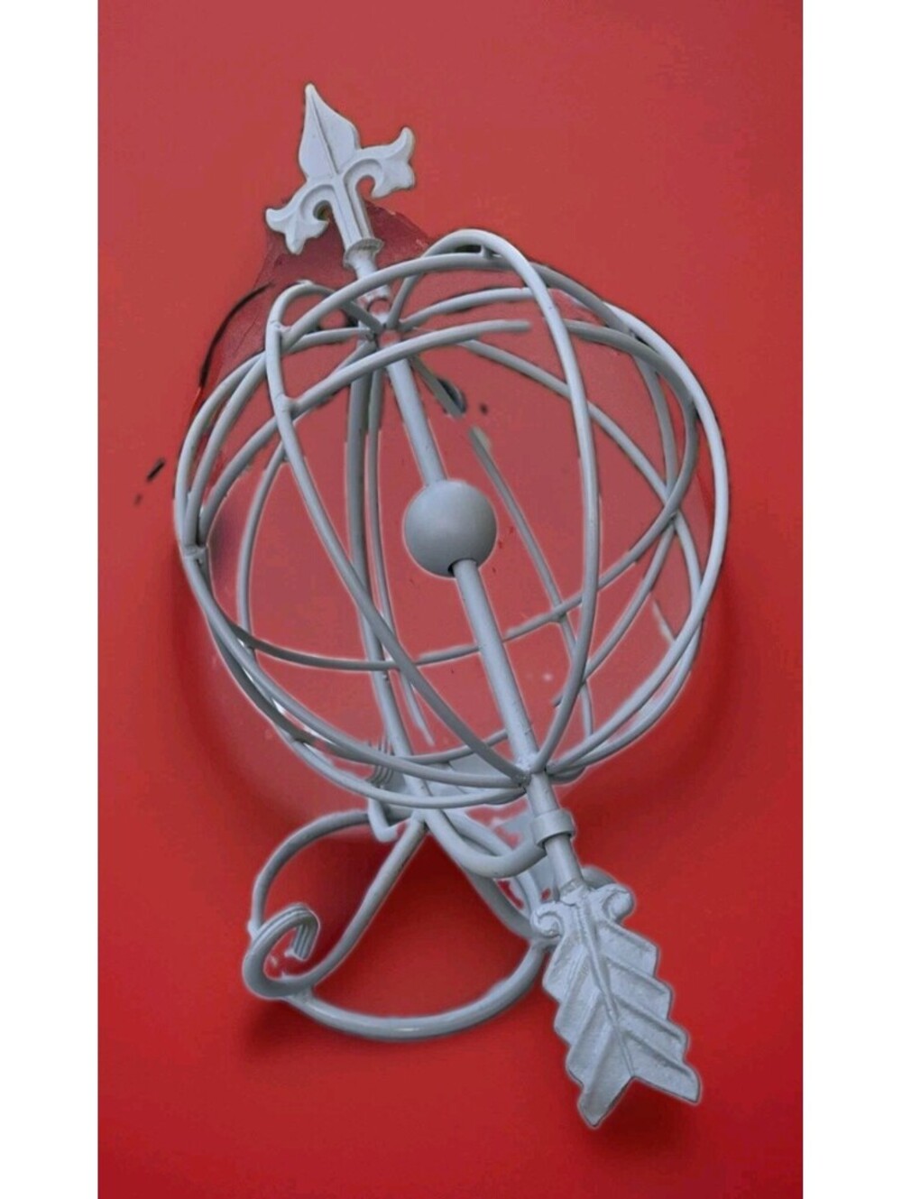 Vintage Metal Gray Armillary Sphere Design with Arrow Turns 21X15X9" Paintable